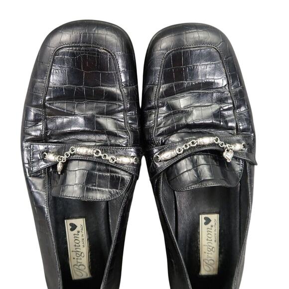 Brighton Shoes Womens 8.5 Loafers Slip On Charms Croc Embossed Leather Classic - Picture 11 of 16